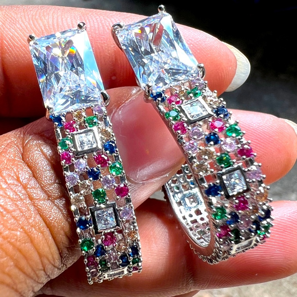 Item 11 - New open hoop Sterling Silver earrings with rhinestones